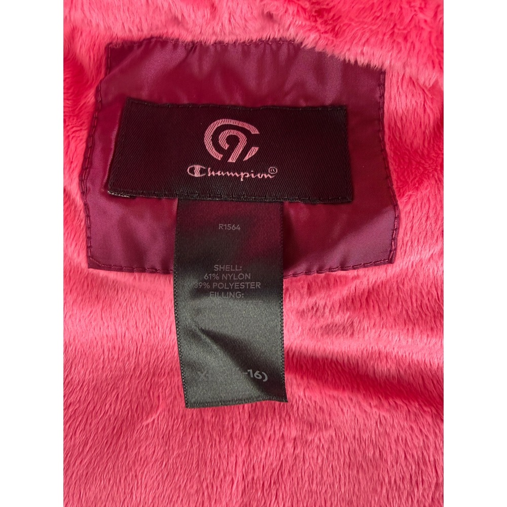 Champion Girls Puffer Jacket Magenta Pink Faux Fur Lined Hooded XL 14-16 NEW - Picture 6 of 17